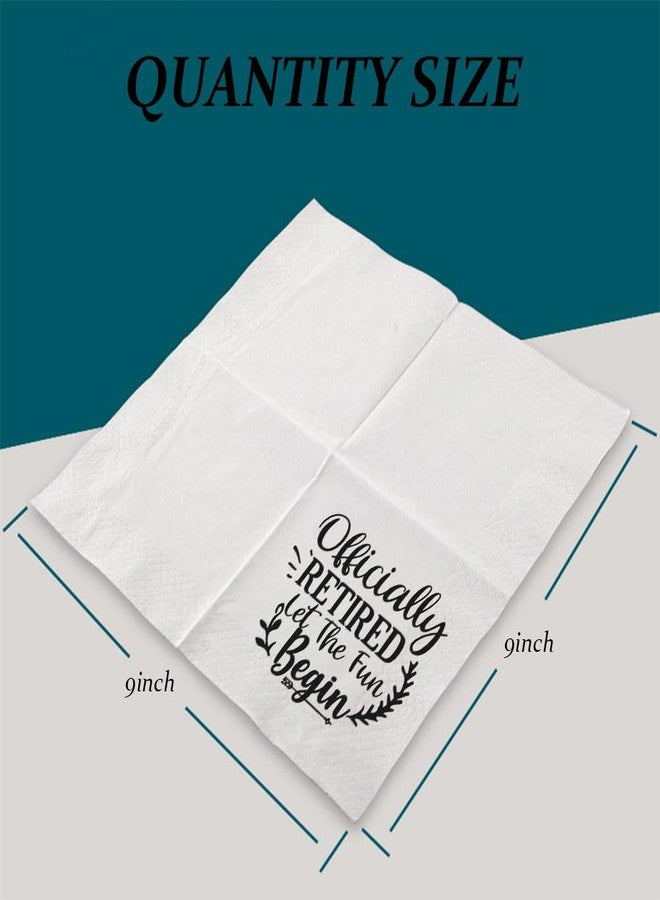 VOWFOO Retirement Cocktail Napkins Party Napkins Beverage Napkins Bar Napkins Disposable Paper Novelty Humorous Gag Gift 100Pcs 4.5 x 4.5 17-ply (Officially Retired Let The Fun Begin) - Image 4